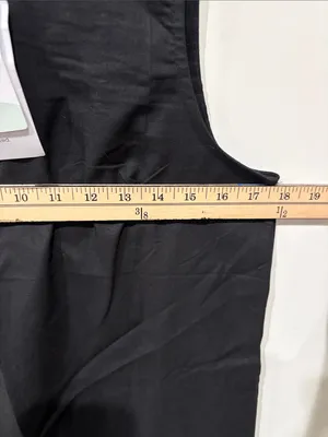 Linen Cotton Blend Sleeveless Black Mini Shift Dress with White Geometric Hem M thumbnail 6