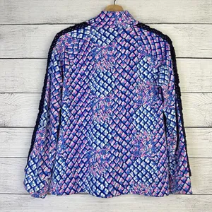 LILLY PULITZER Skipper Pullover Top Womens Small Royal Blue‎ Pink Crochet Trim thumbnail 5