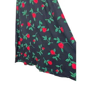 Vintage Black Red Rose Floral Maxi Skirt Lightweight Casual‎ Boho thumbnail 3