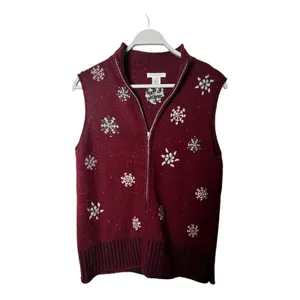 Hannah Women's Zip Front Seasonal Snowflake Pattern Winter Style Vest Sz L thumbnail 2