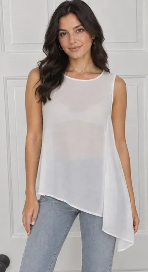 NWT Mohito White Sheer Sleeveless Asymmetrical Tunic Tank thumbnail 1