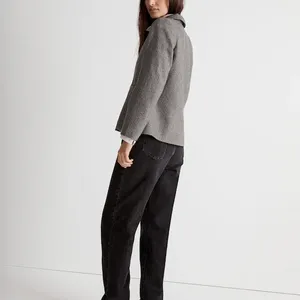 NWT Madewell Wool Crop Dorset Blazer Jacket Geo Herringbone Grey Size Medium thumbnail 2