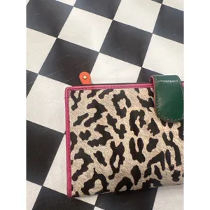 Leopard Print Calf Hair Rainbow Leather Trifold Wallet Multi Color Clutch fairy thumbnail 2