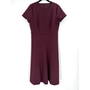 Ann Taylor Ponte Fit and Flare Dress 8 Burgundy Short Sleeve Professional Office thumbnail 2