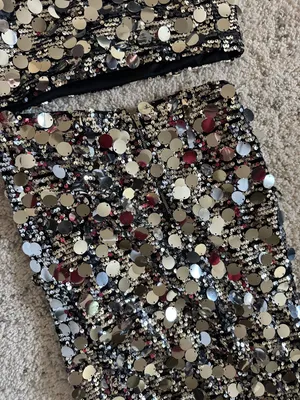 Lulu’s Prominent Sparkle Silver Sequin Matching Set Sz Small Crop Top Maxi Skirt thumbnail 8