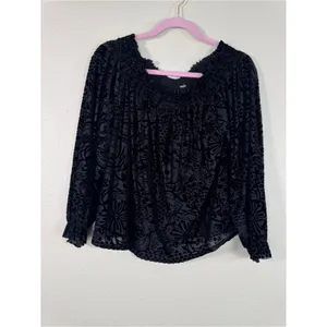 Free People Black Floral Velvet Burnout Off Shoulder Blouse Womens S Boho Witchy thumbnail 11