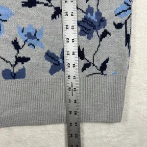 Club Monaco Women Floral Jacquard Wool Knit Tee Grey Blue Short Sleeve Large L thumbnail 5
