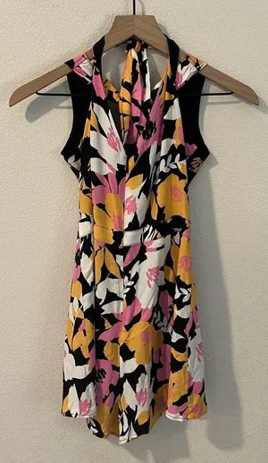 Skylar Rose Multicolor Floral Print Faux Wrap Style V Neck Skirted Romper Size S thumbnail 6
