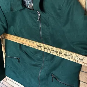 Laura Ashley Womens XL Tribeca Faux Suede Full Zip Moto Jacket Dark Green thumbnail 10
