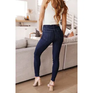 NWT Judy Blue Womens Size 25 25x28 High Waist Dark Wash Sanded Skinny Jeans NEW thumbnail 4