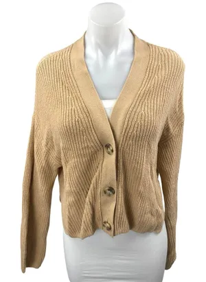 Abercrombie & Fitch Tan Long Sleeve Ribbed Knit Button Up Cardigan Sweater XS thumbnail 1