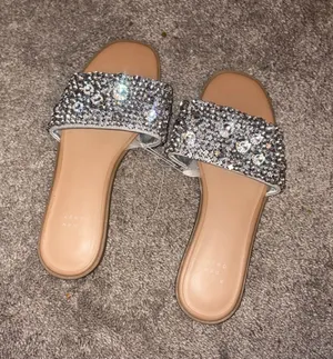 A new day beach bridal Embellished Rhinestone Slide Sandals in Silver 10W thumbnail 1