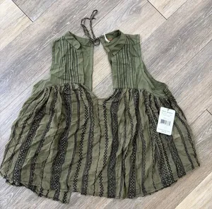 Free People Olive Embroidered Sleeveless Tunic Top Womens Small NWT thumbnail 1
