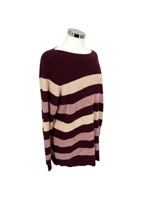 Market & Spruce Striped Boatneck Sweater Burgundy Pink Cream Size 2X NWT thumbnail 5