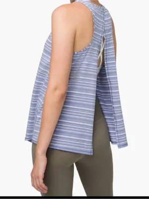 Lululemon All Tied Up Tank Top Blue & White‎ Stripe Size 2 thumbnail 2
