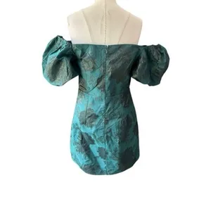 Altar'd State Skylar Emerald Green Floral Jacquard Puff Sleeve Mini Dress NWT M thumbnail 2