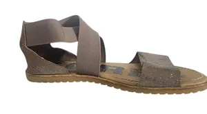 Sorel Ella Brown and Gold Slip On Sandals Leather and Elastic Straps Size 9.5 thumbnail 1
