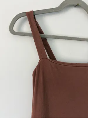 Vuori Mudra Square Neck Wide Leg Ribbed Casual Cozy Jumpsuit Chestnut Brown S thumbnail 2
