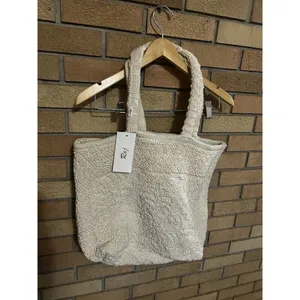NWT Anthropologie Raj Cotton Woven Carpet Large Tote Shopping Bag Cream thumbnail 2