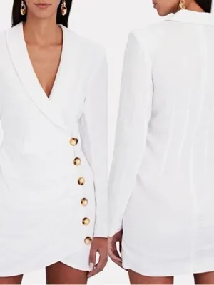 Free People Rumer summer beach boho Bronte Blazer linen Dress White Size xs NWT thumbnail 3