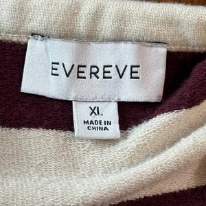 Evereve Womens XL Burgundy Cream‎ Striped Pullover Sweatshirt French Terry Boxy thumbnail 2