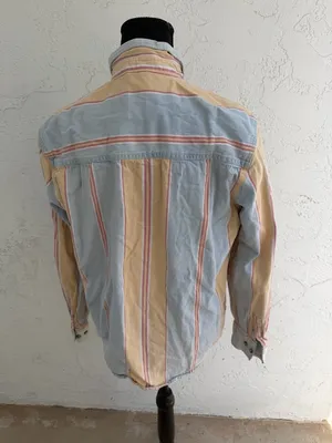 ZARA Striped Button-Down Shirt in Light Blue and Cream thumbnail 2