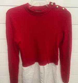 Ralph Lauren red‎ 100% wool red sweater Bottom portion 100% linen size small thumbnail 1