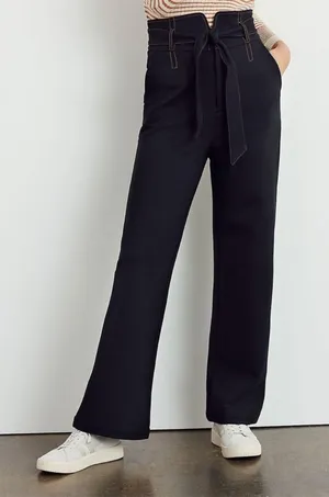 Anthropologie Maeve Irina Relaxed Ponte Black Wide Leg contrast stitching 4 thumbnail 1