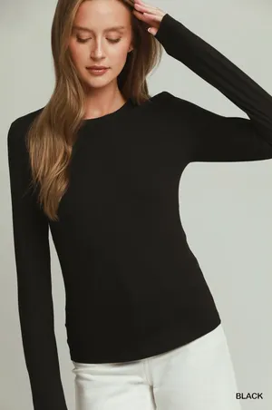 Umgee Crewneck Long Sleeve Top - Black - Large thumbnail 1