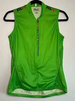RLX Polo Sport Cycling Jersey M Green Sleeveless Tech Pockets‎ USA Made thumbnail 1