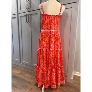 NWT Cosita Linda‎ Mandarin Floral Tiered Maxi Dress CL22548C Orange Pink Small thumbnail 4