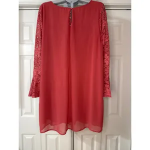 As U Wish Womens 1X‎ Coral Pink Lace Long Sleeve Ruffle Shift Dress A8071104 thumbnail 5