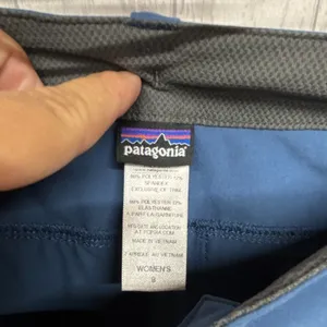 Patagonia Womens Blue Stretch Chino Shorts Size 8 Mid Rise Pockets Logo thumbnail 4