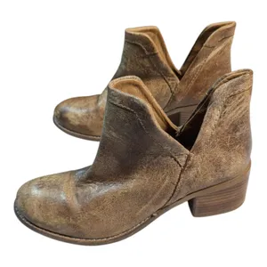 Diba True Work Nerd Tan Distressed Leather Block Heel Cutout Ankle Boots Sz 8 thumbnail 7