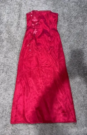 Scott McClintock Red Strapless Prom Dress with Floral Appliqué / AA67 thumbnail 1