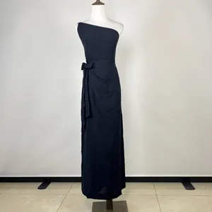 NWOT Farm Rio Linen Blend Black One Shoulder Bow Smocked Wrap Maxi Dress Sz M thumbnail 4