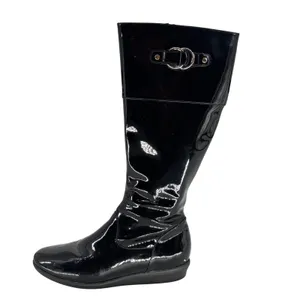 Cole Haan Nike Collab Waterproof Black Patent Leather Tall Boots Buckle Women 8B thumbnail 3