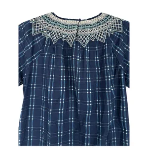 NWT Madewell Embroidered Puff-Sleeve Babydoll Dress Indigo Plaid Size XS Preppy‎ thumbnail 10