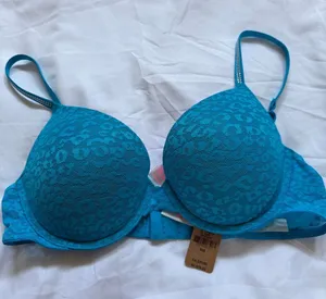 PINK Victoria's Secret Teal Lace Leopard Push-Up Bra thumbnail 1