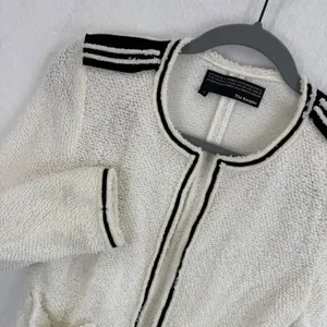 The Kooples Ivory Boucle Blazer‎ Size 38/M Open Front Black Trim Pockets thumbnail 2