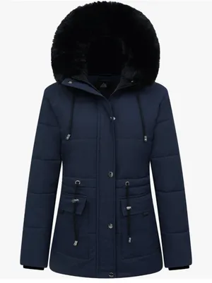 Women's Winter Anorak Hooded Knee-Length Water-Resistant Coat Navy Color AY6 thumbnail 2