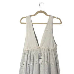 PilyQ Anne Eyelet Dress XS/S White Tiered Maxi Boho Coastal Unlined Coverup thumbnail 3