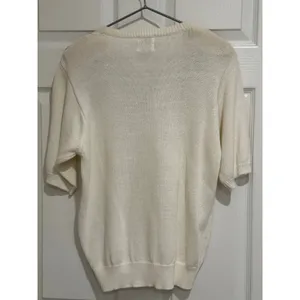 Vintage 90s Embroidered Yoke Short Sleeve Sweater‎ Cream Ramie Cotton Medium thumbnail 7