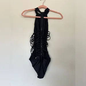 House of CB London Black Ladderback One‎ Piece Swim Zipper Size S thumbnail 6