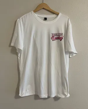 SheIn White Tee with Pink "Feeling Lucky" Graphic thumbnail 1