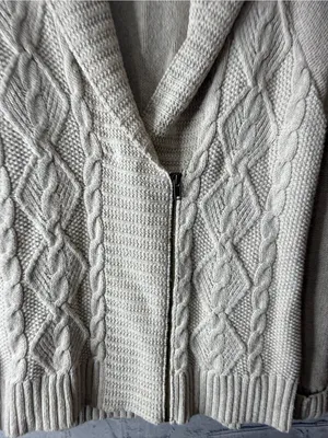 Eddie Bauer Cream Cable Knit Zip-Up Shawl Cardigan size large thumbnail 8