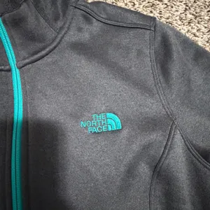 The North Face Womens L Grey Teal Full Zip Fleece Lined Jacket Mock Neck Snag thumbnail 2