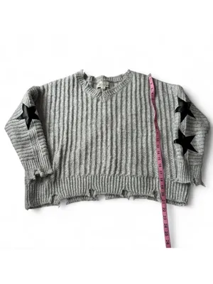 Vintage Havana cable knit grey and black star sleeve sweater thumbnail 6