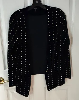 Zara Black Open Front blazer gold studs size small velour thumbnail 1