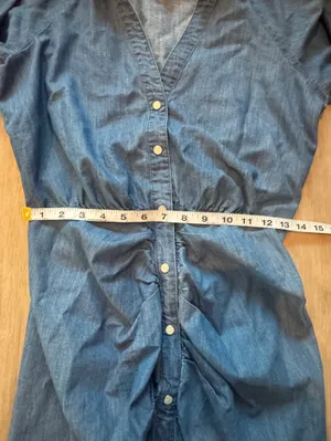 Veronica Beard Allie Ruched Chambray Mini Dress Denim Blue Buttons Collar Sz 2 thumbnail 7